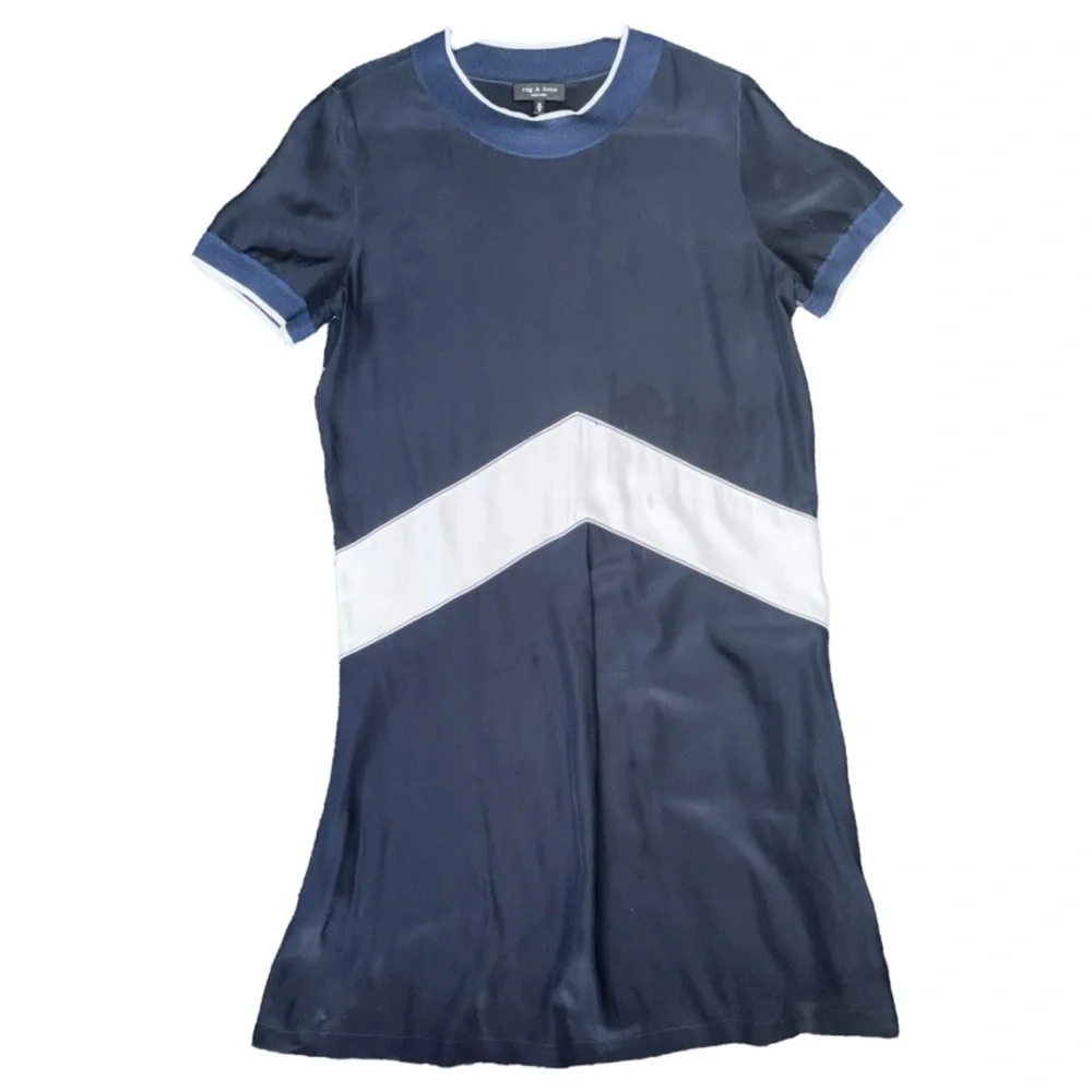 Rag & Bone Navy Blue 100% Silk Chevron Dress - Size Small - Picture 7 of 15